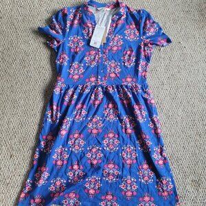 Boden Naomi Short Sleeve Dress Bright Blue, Wildflower Stamp